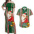 Kiribati Christmas Couples Matching Off Shoulder Maxi Dress and Hawaiian Shirt Santa With Gift Bag Behind Ribbons Seamless Green Maori LT03 Green - Polynesian Pride