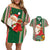 Kiribati Christmas Couples Matching Off Shoulder Short Dress and Hawaiian Shirt Santa With Gift Bag Behind Ribbons Seamless Green Maori LT03 Green - Polynesian Pride