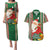 Kiribati Christmas Couples Matching Puletasi Dress and Hawaiian Shirt Santa With Gift Bag Behind Ribbons Seamless Green Maori LT03 Green - Polynesian Pride