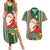 Kiribati Christmas Couples Matching Summer Maxi Dress and Hawaiian Shirt Santa With Gift Bag Behind Ribbons Seamless Green Maori LT03 Green - Polynesian Pride