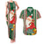 Kiribati Christmas Couples Matching Tank Maxi Dress and Hawaiian Shirt Santa With Gift Bag Behind Ribbons Seamless Green Maori LT03 Green - Polynesian Pride