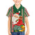 Kiribati Christmas Family Matching Off Shoulder Short Dress and Hawaiian Shirt Santa With Gift Bag Behind Ribbons Seamless Green Maori LT03 Son's Shirt Green - Polynesian Pride