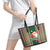 Kiribati Christmas Leather Tote Bag Santa With Gift Bag Behind Ribbons Seamless Green Maori LT03 - Polynesian Pride