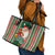 Kiribati Christmas Leather Tote Bag Santa With Gift Bag Behind Ribbons Seamless Green Maori LT03 - Polynesian Pride