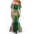 Kiribati Christmas Mermaid Dress Santa With Gift Bag Behind Ribbons Seamless Green Maori LT03 - Polynesian Pride