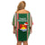 Kiribati Christmas Off Shoulder Short Dress Santa With Gift Bag Behind Ribbons Seamless Green Maori LT03 - Polynesian Pride