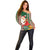 Kiribati Christmas Off Shoulder Sweater Santa With Gift Bag Behind Ribbons Seamless Green Maori LT03 - Polynesian Pride