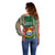 Kiribati Christmas Off Shoulder Sweater Santa With Gift Bag Behind Ribbons Seamless Green Maori LT03 - Polynesian Pride