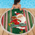 Custom Kiribati Christmas Beach Blanket Santa With Gift Bag Behind Ribbons Seamless Green Maori LT03 - Wonder Print Shop