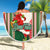 Custom Kiribati Christmas Beach Blanket Santa With Gift Bag Behind Ribbons Seamless Green Maori LT03 - Wonder Print Shop