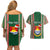 Custom Kiribati Christmas Couples Matching Off Shoulder Short Dress and Hawaiian Shirt Santa With Gift Bag Behind Ribbons Seamless Green Maori LT03 - Polynesian Pride