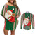 Custom Kiribati Christmas Couples Matching Off Shoulder Short Dress and Long Sleeve Button Shirts Santa With Gift Bag Behind Ribbons Seamless Green Maori LT03 Green - Polynesian Pride