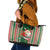 Custom Kiribati Christmas Leather Tote Bag Santa With Gift Bag Behind Ribbons Seamless Green Maori LT03 Green - Polynesian Pride