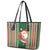 Custom Kiribati Christmas Leather Tote Bag Santa With Gift Bag Behind Ribbons Seamless Green Maori LT03 - Polynesian Pride