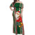 Custom Kiribati Christmas Off Shoulder Maxi Dress Santa With Gift Bag Behind Ribbons Seamless Green Maori LT03 Women Green - Polynesian Pride