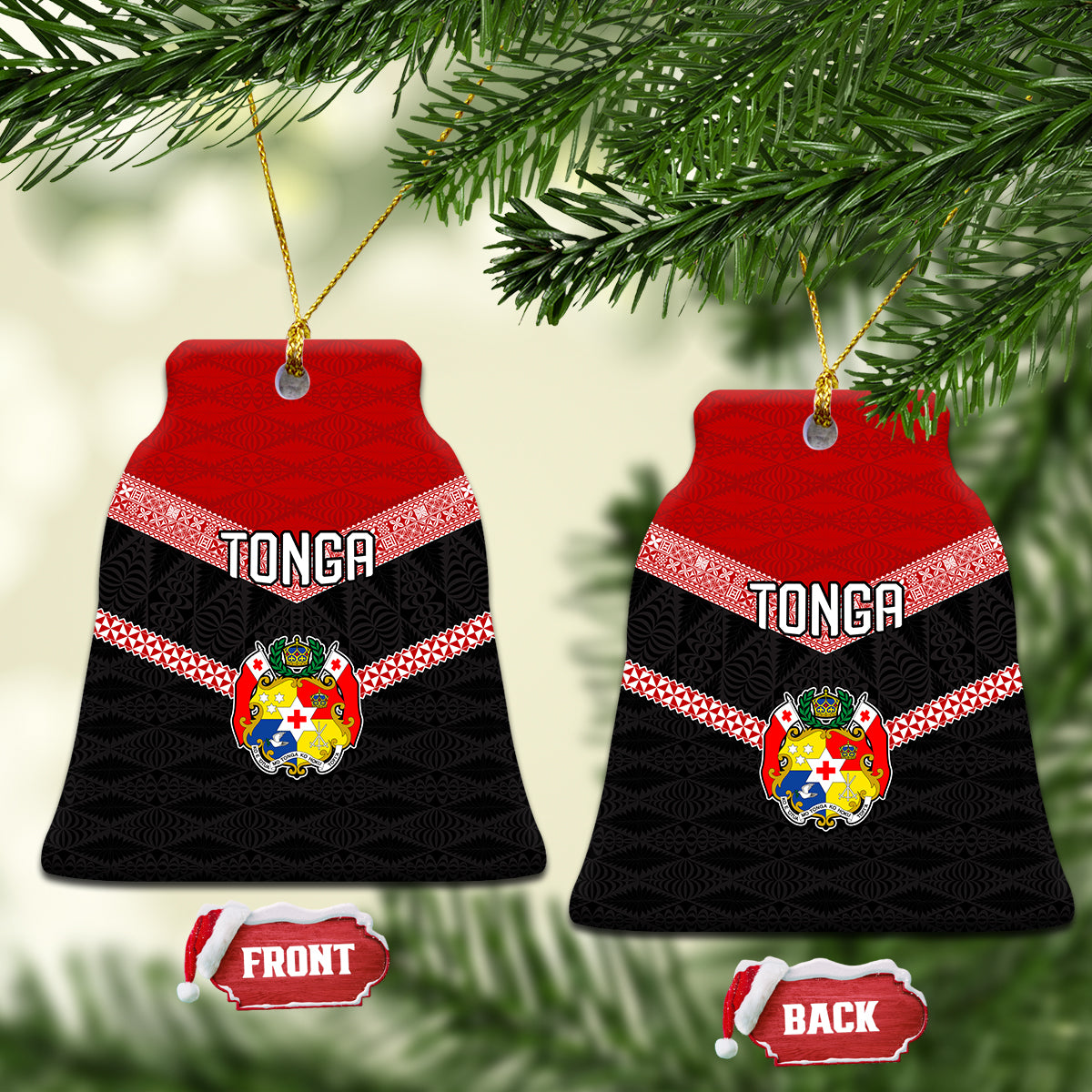 Tonga Ceramic Ornament Tonga Coat of Arms with Seamless Tapa Ngatu Pattern LT03 - Polynesian Pride