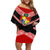 Tonga Family Matching Off Shoulder Short Dress and Hawaiian Shirt Tonga Coat of Arms with Seamless Tapa Ngatu Pattern LT03 Mom's Dress Black - Polynesian Pride