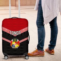 Tonga Luggage Cover Tonga Coat of Arms with Seamless Tapa Ngatu Pattern LT03 Black - Polynesian Pride