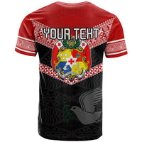Personalised Tonga T Shirt Tonga Coat of Arms with Seamless Tapa Ngatu Pattern LT03 - Polynesian Pride