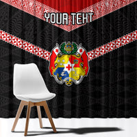 Personalised Tonga Window Curtain Tonga Coat of Arms with Seamless Tapa Ngatu Pattern LT03 - Polynesian Pride