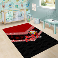 Tonga Christmas Area Rug Tongan Coat of Arms Santa With Ngatu Pattern Christmas Red Style LT03 - Polynesian Pride