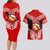 Tonga Christmas Couples Matching Long Sleeve Bodycon Dress and Hawaiian Shirt Tongan Coat of Arms Santa With Ngatu Pattern Christmas Red Style LT03 - Polynesian Pride