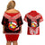 Tonga Christmas Couples Matching Off Shoulder Short Dress and Hawaiian Shirt Tongan Coat of Arms Santa With Ngatu Pattern Christmas Red Style LT03 - Polynesian Pride