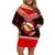 Tonga Christmas Family Matching Off Shoulder Short Dress and Hawaiian Shirt Tongan Coat of Arms Santa With Ngatu Pattern Christmas Red Style LT03 Mom's Dress Red - Polynesian Pride