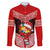 Tonga Christmas Family Matching Puletasi Dress and Hawaiian Shirt Tongan Coat of Arms Santa With Ngatu Pattern Christmas Red Style LT03 Dad's Shirt - Long Sleeve Red - Polynesian Pride