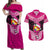 Tonga Christmas Couples Matching Off Shoulder Maxi Dress and Hawaiian Shirt Tongan Coat of Arms Santa With Ngatu Pattern Christmas Pink Style LT03 Pink - Polynesian Pride