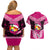 Tonga Christmas Couples Matching Off Shoulder Short Dress and Hawaiian Shirt Tongan Coat of Arms Santa With Ngatu Pattern Christmas Pink Style LT03 - Polynesian Pride