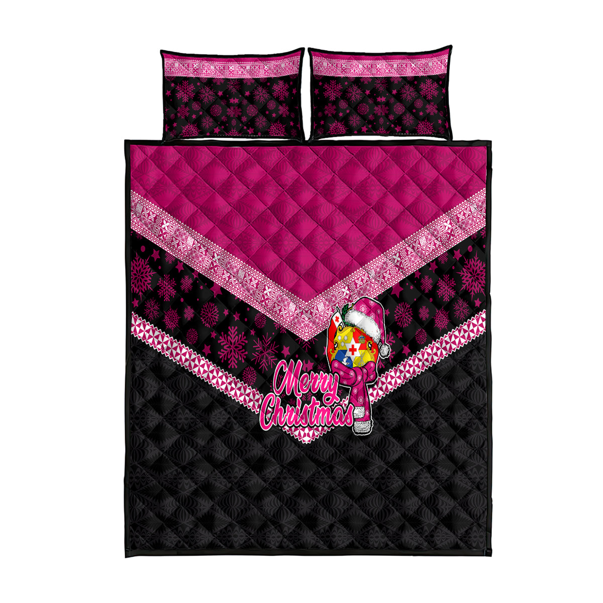 Tonga Christmas Quilt Bed Set Tongan Coat of Arms Santa With Ngatu Pattern Christmas Pink Style LT03 Pink - Polynesian Pride