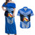 Tonga Christmas Couples Matching Off Shoulder Maxi Dress and Hawaiian Shirt Tongan Coat of Arms Santa With Ngatu Pattern Christmas Blue Style LT03 Blue - Polynesian Pride