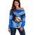 Tonga Christmas Off Shoulder Sweater Tongan Coat of Arms Santa With Ngatu Pattern Christmas Blue Style LT03 Women Blue - Polynesian Pride