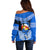 Tonga Christmas Off Shoulder Sweater Tongan Coat of Arms Santa With Ngatu Pattern Christmas Blue Style LT03 - Polynesian Pride