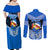 Personalised Tonga Christmas Couples Matching Off Shoulder Maxi Dress and Long Sleeve Button Shirts Tongan Coat of Arms Santa With Ngatu Pattern Christmas Blue Style LT03 - Polynesian Pride