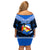 Personalised Tonga Christmas Off Shoulder Short Dress Tongan Coat of Arms Santa With Ngatu Pattern Christmas Blue Style LT03 - Polynesian Pride