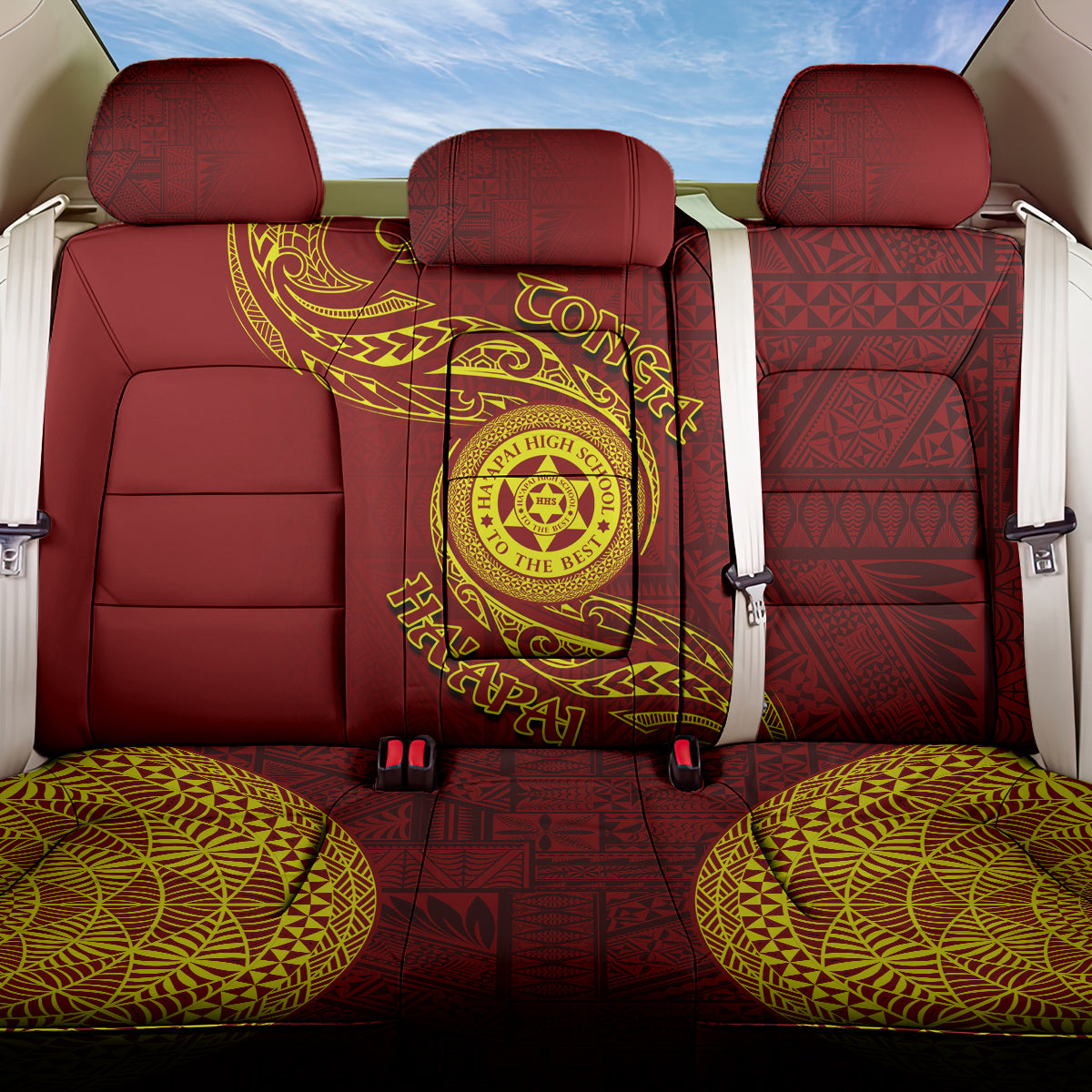 Tonga Ha'apai High School Back Car Seat Cover Ngatu and Maori Ethnic Tribal Pattern LT03 One Size Red - Polynesian Pride