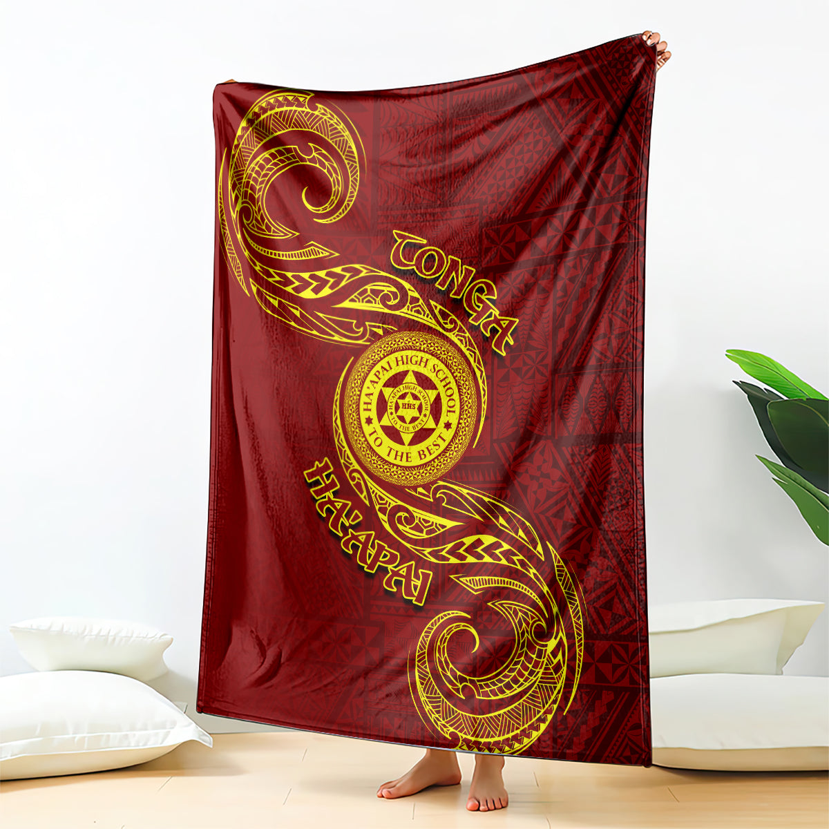 Tonga Ha'apai High School Blanket Ngatu and Maori Ethnic Tribal Pattern LT03 Red - Polynesian Pride