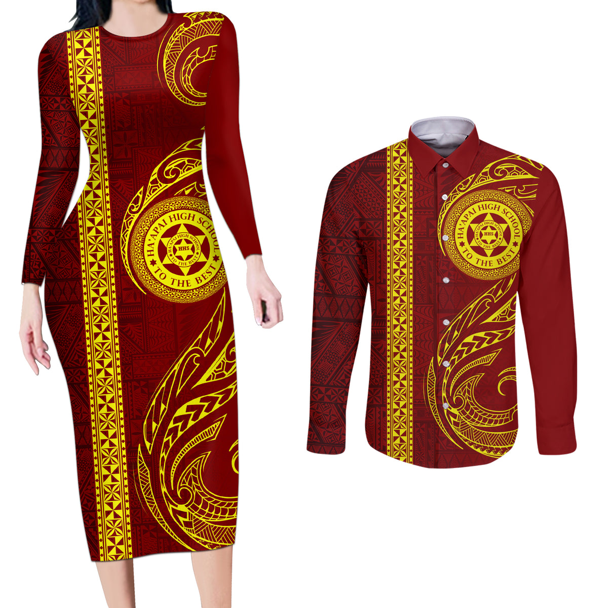 Tonga Ha'apai High School Couples Matching Long Sleeve Bodycon Dress ...