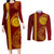 Tonga Ha'apai High School Couples Matching Long Sleeve Bodycon Dress and Long Sleeve Button Shirt Ngatu and Maori Ethnic Tribal Pattern LT03 Red - Polynesian Pride