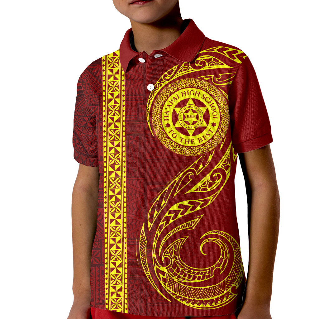 Tonga Ha'apai High School Kid Polo Shirt Ngatu and Maori Ethnic Tribal Pattern LT03 Kid Red - Polynesian Pride