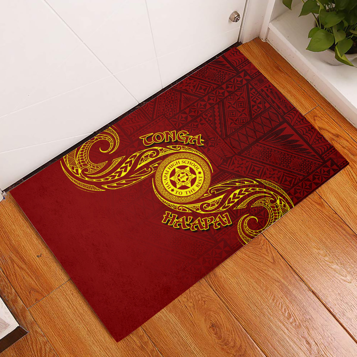 Tonga Ha'apai High School Rubber Doormat Ngatu and Maori Ethnic Tribal Pattern LT03 Red - Polynesian Pride