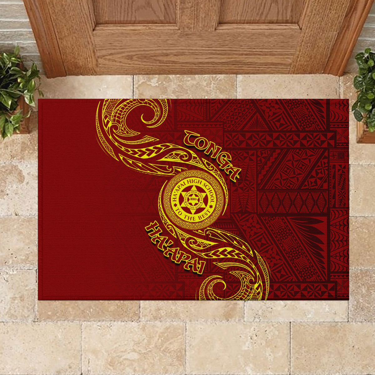 Tonga Ha'apai High School Rubber Doormat Ngatu and Maori Ethnic Tribal Pattern LT03 - Polynesian Pride
