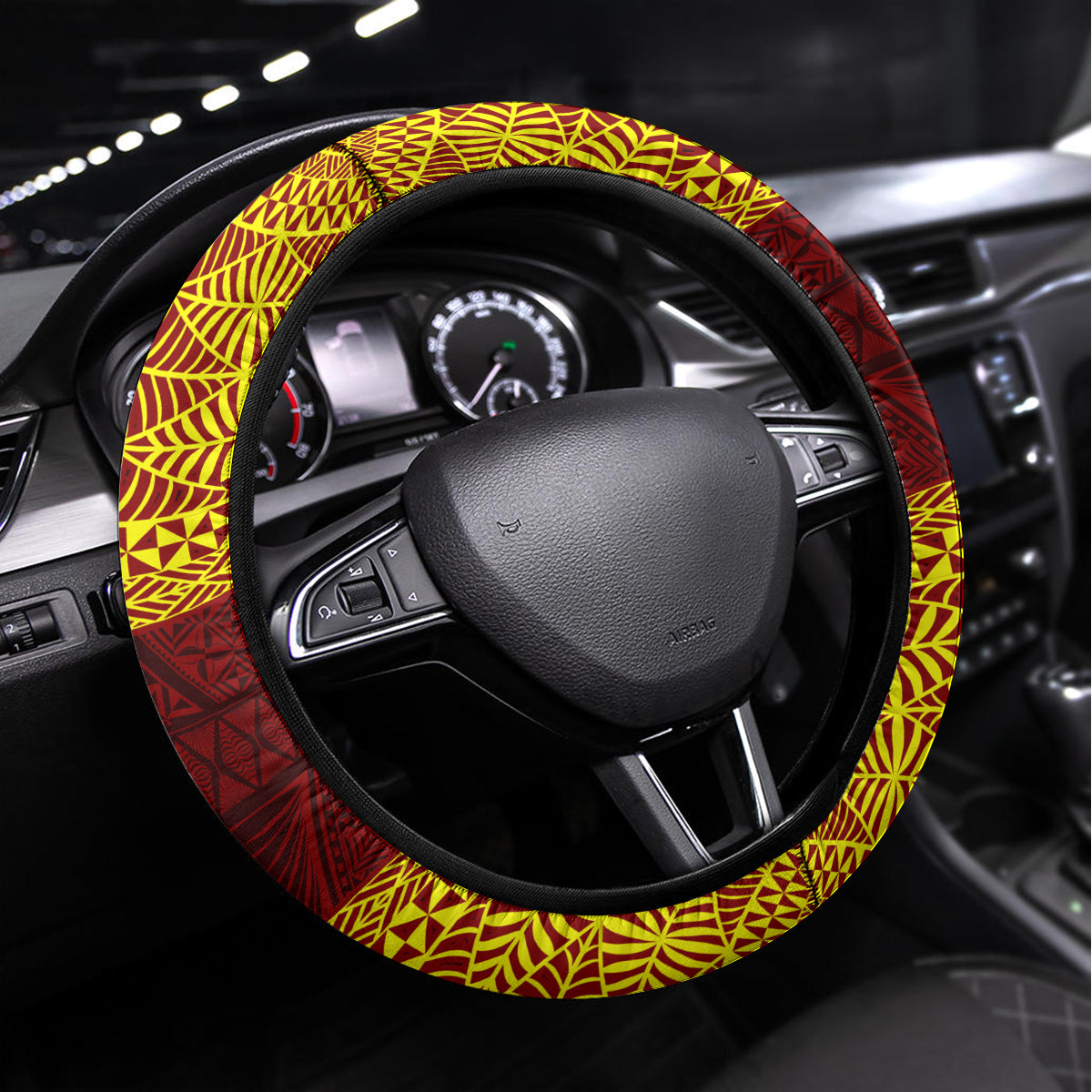 Tonga Ha'apai High School Steering Wheel Cover Ngatu and Maori Ethnic Tribal Pattern LT03 Universal Fit Red - Polynesian Pride