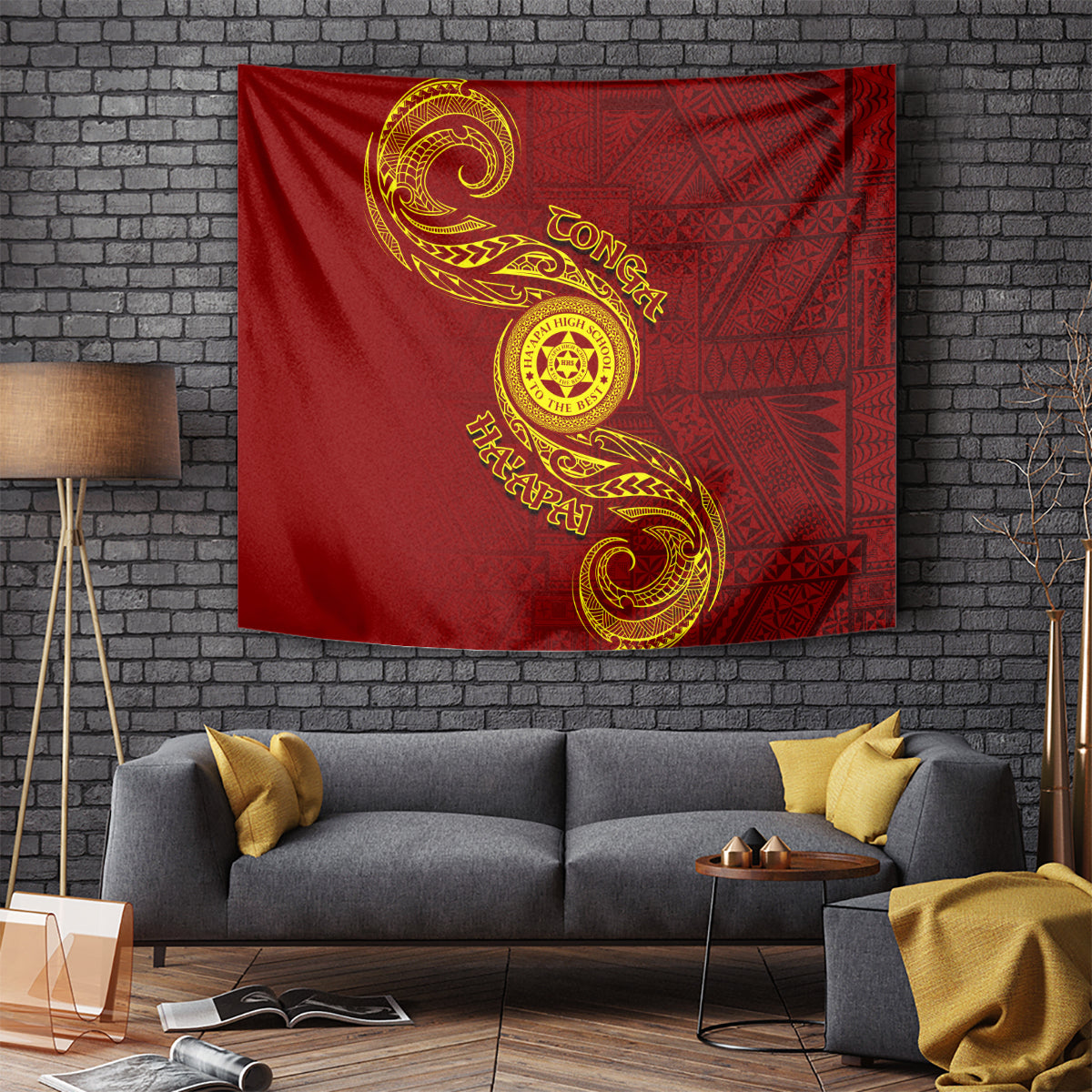 Tonga Ha'apai High School Tapestry Ngatu and Maori Ethnic Tribal Pattern LT03 Red - Polynesian Pride