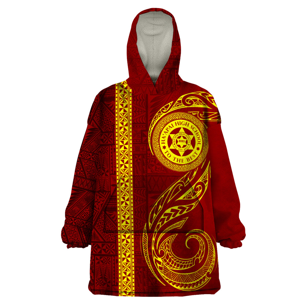 Tonga Ha'apai High School Wearable Blanket Hoodie Ngatu and Maori Ethnic Tribal Pattern LT03 One Size Red - Polynesian Pride