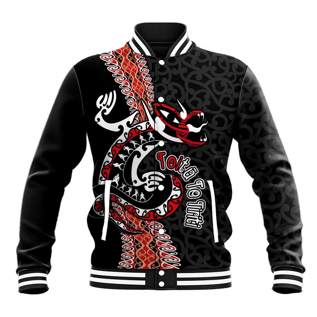 Aotearoa Toitu Te Tiriti Baseball Jacket Maori Taniwha Haka - Honour the Treaty LT03 Unisex Black - Polynesian Pride