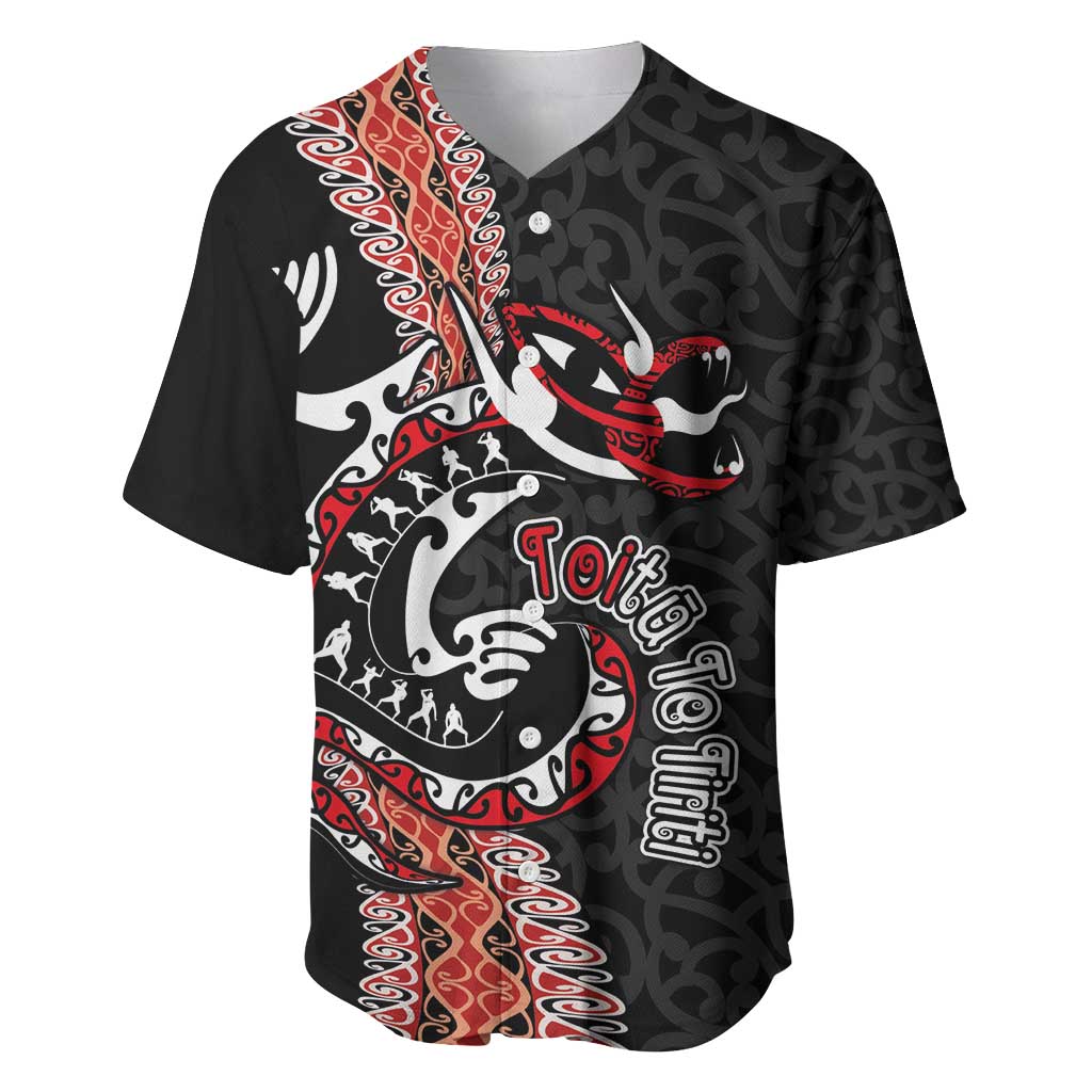 Aotearoa Toitu Te Tiriti Baseball Jersey Maori Taniwha Haka - Honour the Treaty LT03 Black - Polynesian Pride