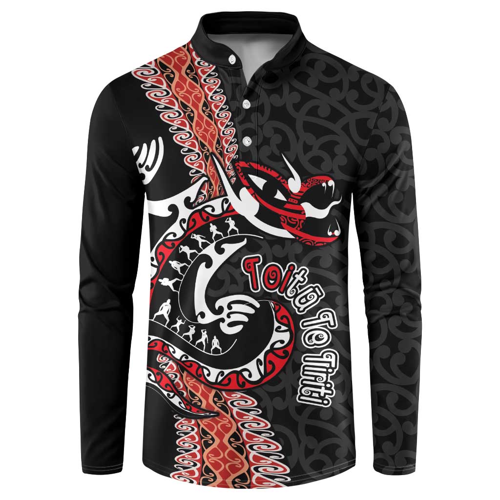 Aotearoa Toitu Te Tiriti Button Sweatshirt Maori Taniwha Haka - Honour the Treaty LT03 Black - Polynesian Pride